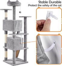Load image into Gallery viewer, Light Gray Cat Condo with Three Platforms &amp; Scratching Posts - Easy Assembly