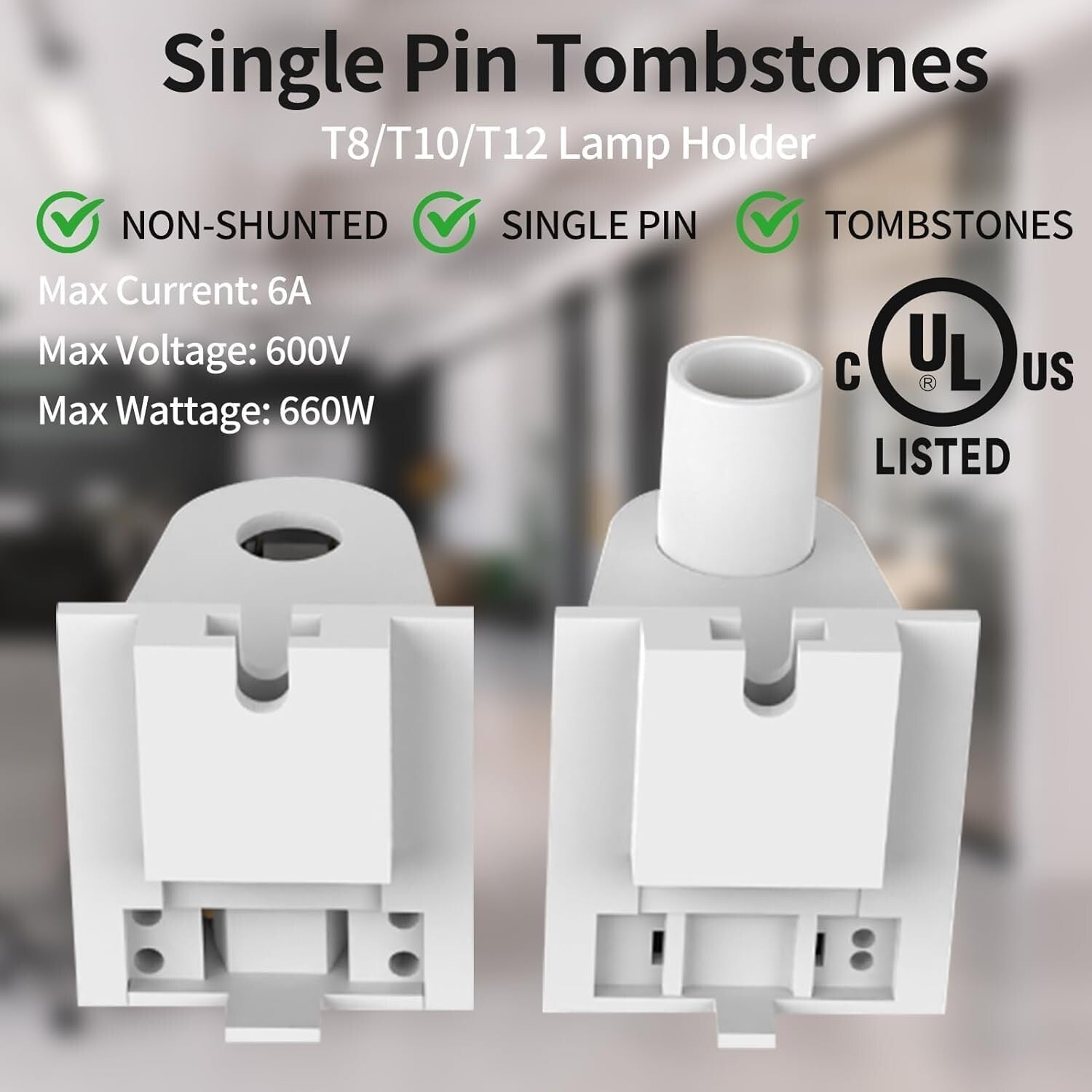 Easy-Install FA8 Non-Shunted Single Pin Sockets - 25-Pack for Fluorescent Lights