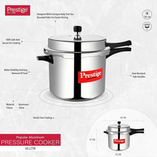 Load image into Gallery viewer, Efficient 10L Silver Pressure Cooker - Heavy-Duty Aluminum, Ergonomic Handles