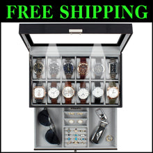 Load image into Gallery viewer, Premium 12-Slot Watch &amp; Jewelry Organizer with Soft Interior &amp; Tabletop Design