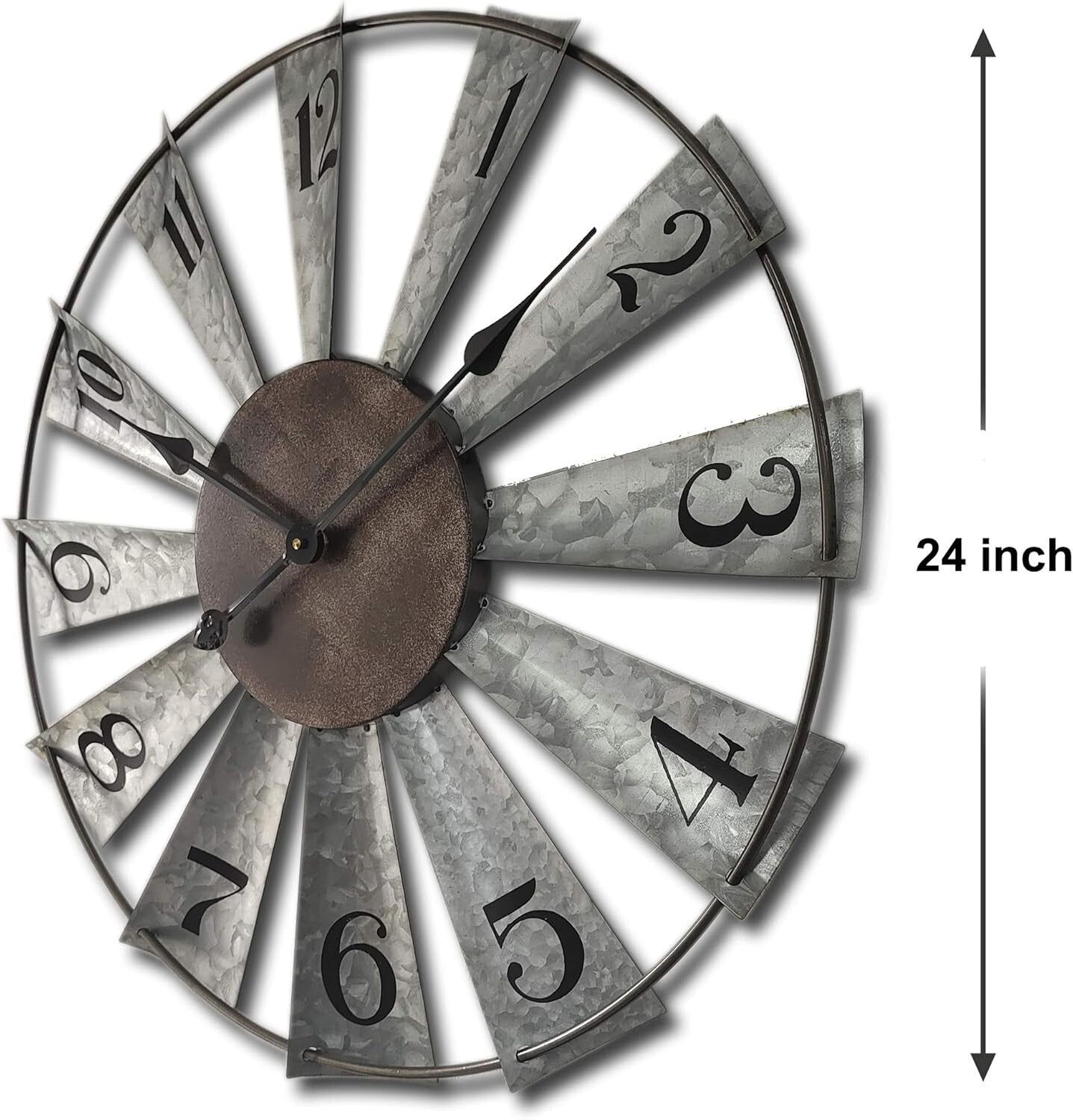 Charming 24-Inch Analog Wall Clock with Galvanized Metal Finish for Rustic Homes