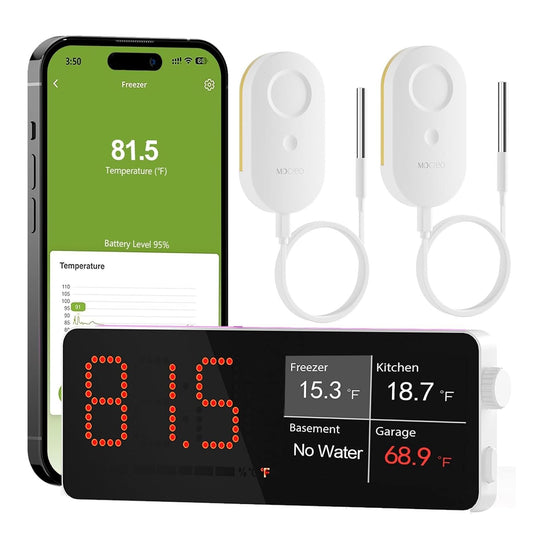 Digital Freezer Alarm with Remote App Notification and 2-Year Logging - 2 Pack