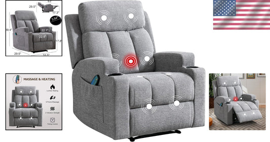 Ergonomic Manual Recliner with 8 Massage Motors & Storage - Modern Gray Style