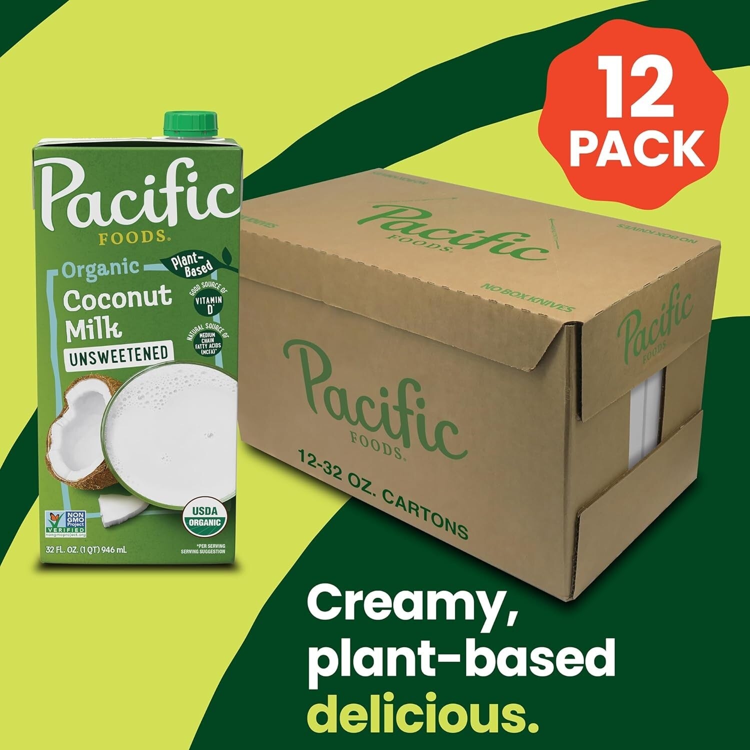 Delicious Plant-Based Coconut Milk - 32 oz Cartons, 12 Pack for Versatile Use