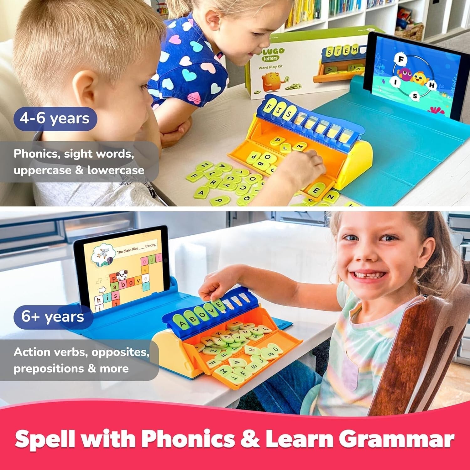 AR Educational Word Game Kit - Plugo Letters with 48 Tiles for Ages 4-10