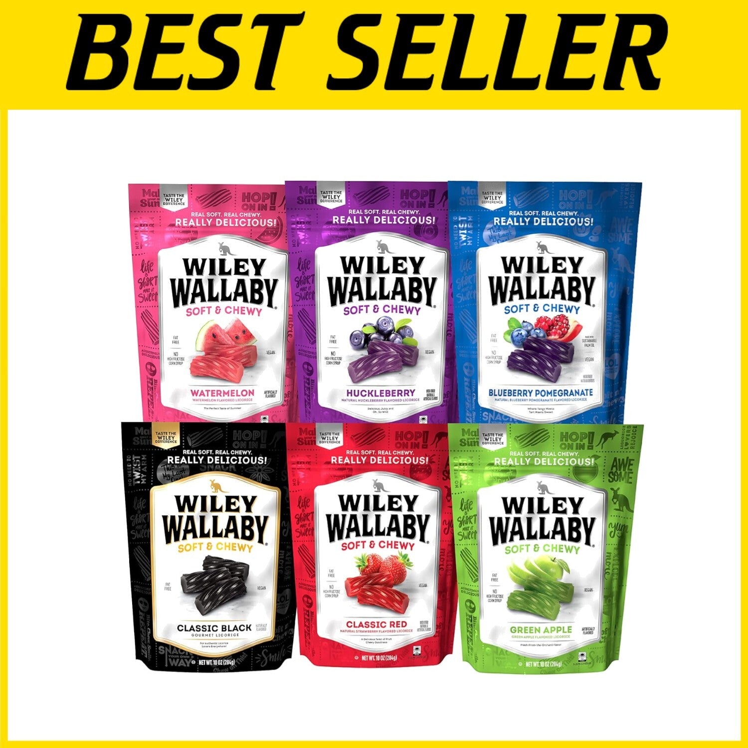 Classic Soft & Chewy Licorice 6-Pack - 10 Ounce Vegan Treats in 7 Flavors