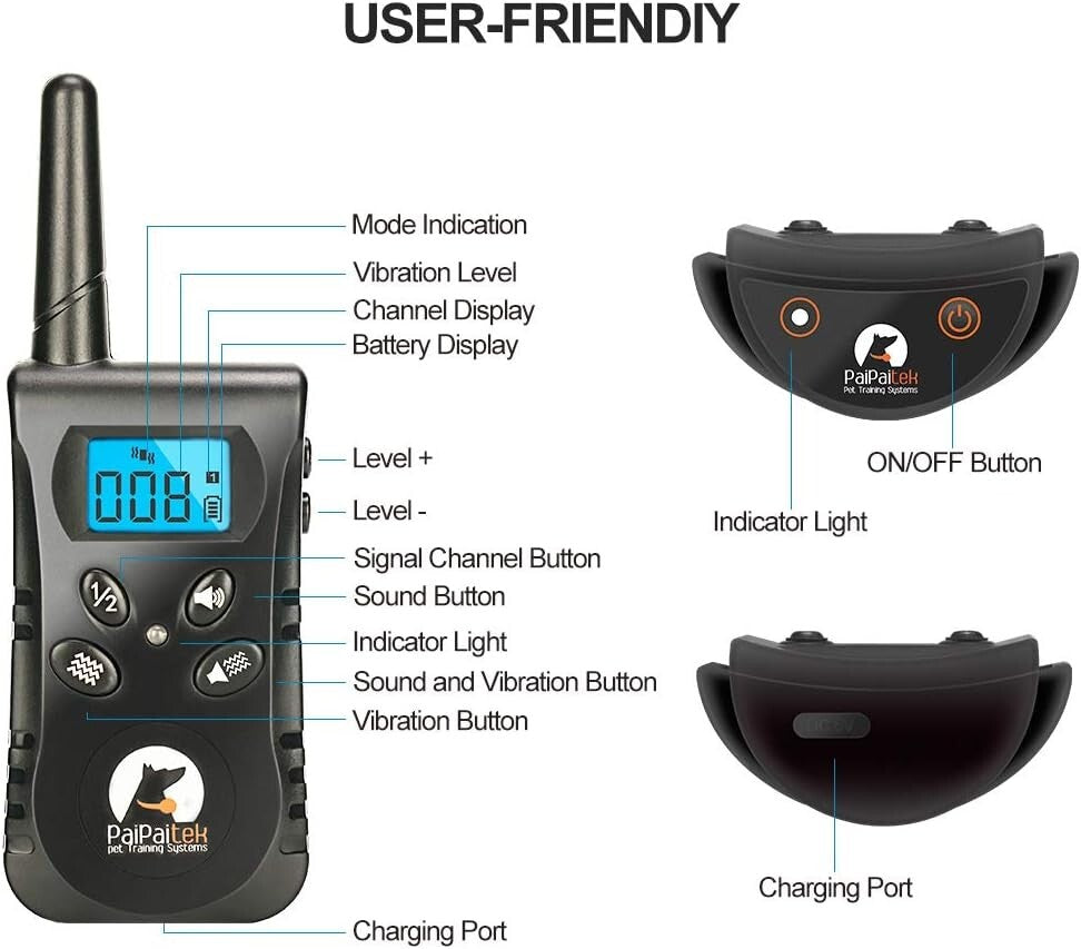 Lightweight Waterproof Dog Collar with 10 Vibration Levels for 2 Dogs Training