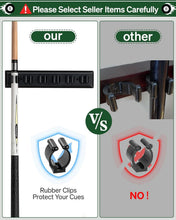 Load image into Gallery viewer, Classic Oak Pool Cue Storage Rack - Holds 6 Cues &amp; Billiard Accessories