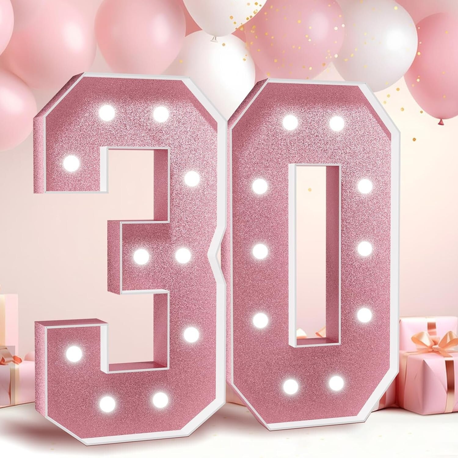 Elegant 4FT Rose Gold LED Number 30 - Perfect for Birthday & Anniversary Decor