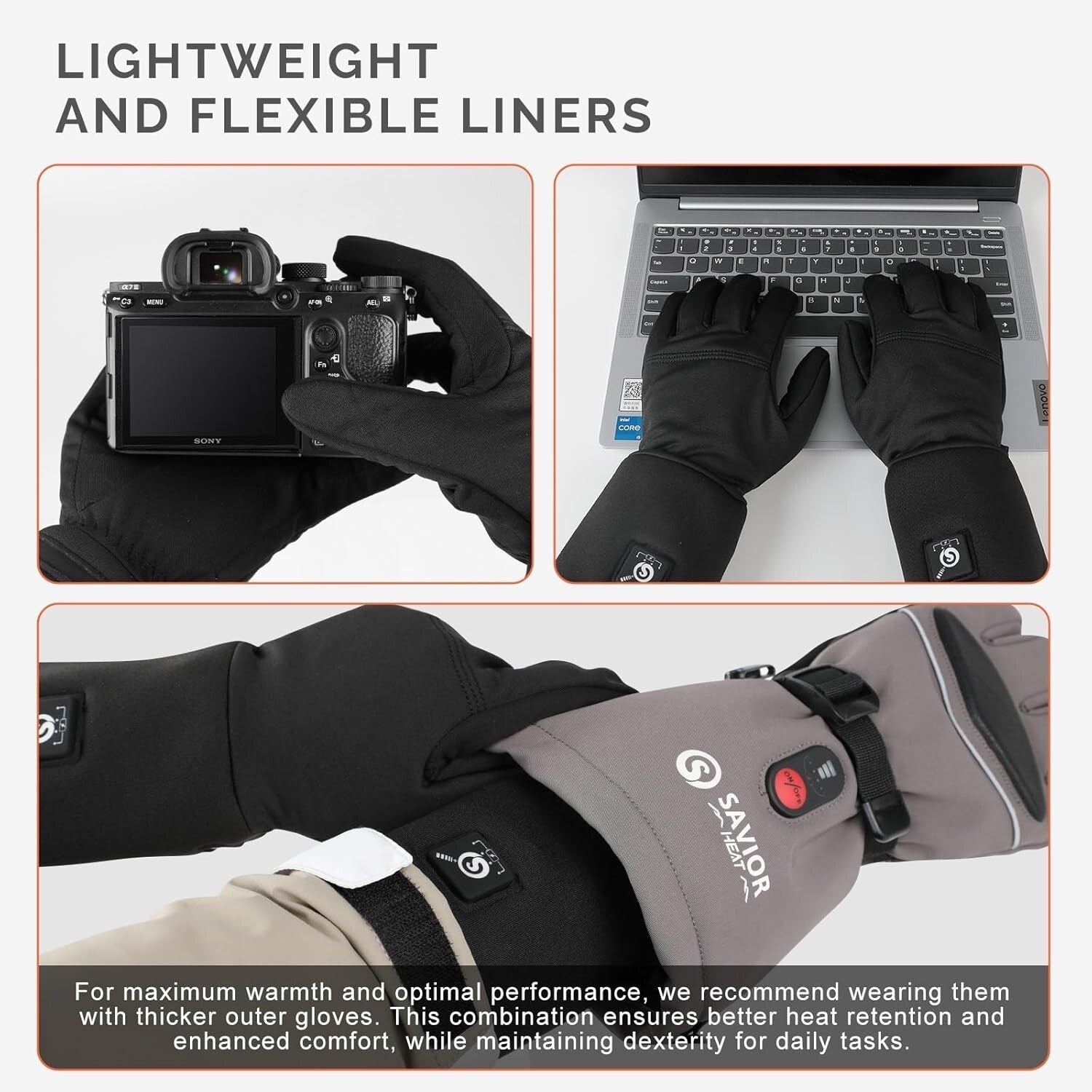 Thin & Flexible Electric Heated Gloves with Touch Sensors for Outdoor Activities