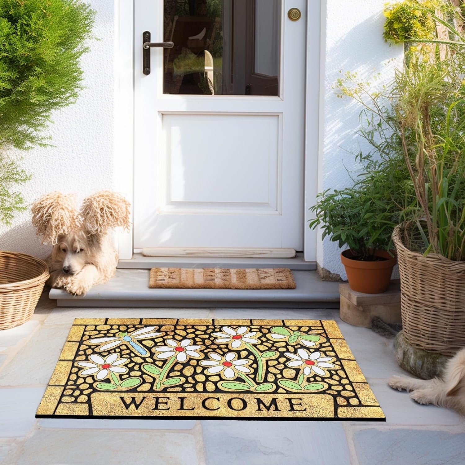 Outdoor Welcome Mat with Dragonfly Design - 24 x 36 Heavy Duty Non-Slip Doormat