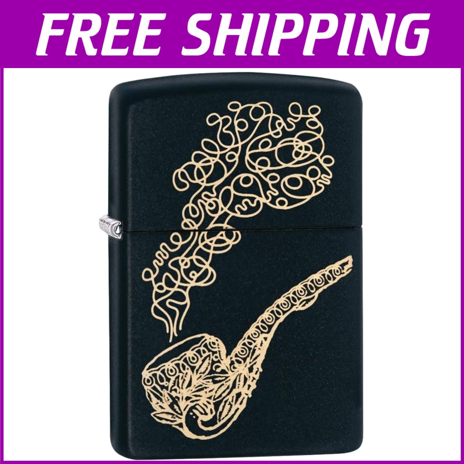 Compact Black Matte Pipe Lighter - Refillable, Windproof, Unique Design