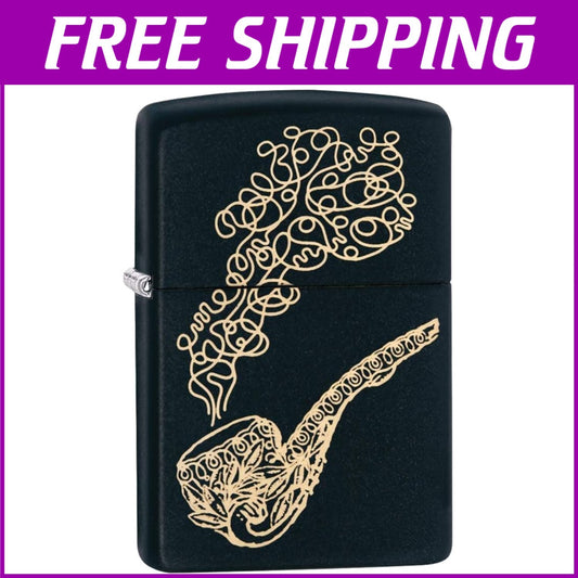 Compact Black Matte Pipe Lighter - Refillable, Windproof, Unique Design
