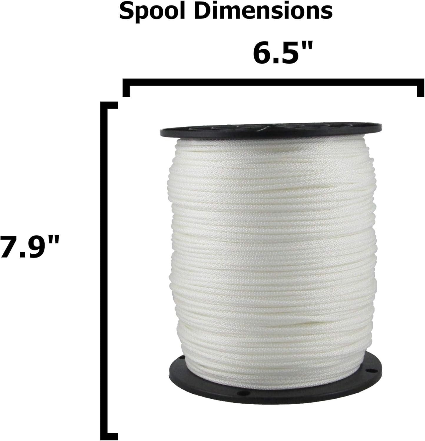 Durable 1/8” White Solid Braid Rope - 1000 Foot Spool for Indoor & Outdoor Use