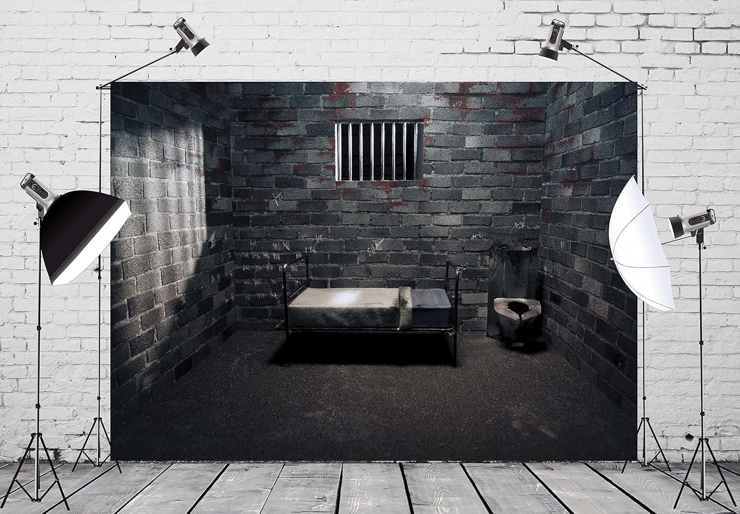 10x8ft Prison Cell Backdrop - High-Resolution Murder Mystery Photography Prop