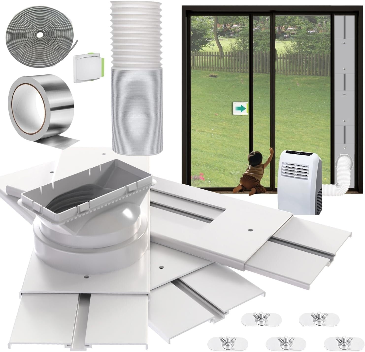 95" Sliding Door AC Vent Kit with Security Lock & Weather Stripping Solution