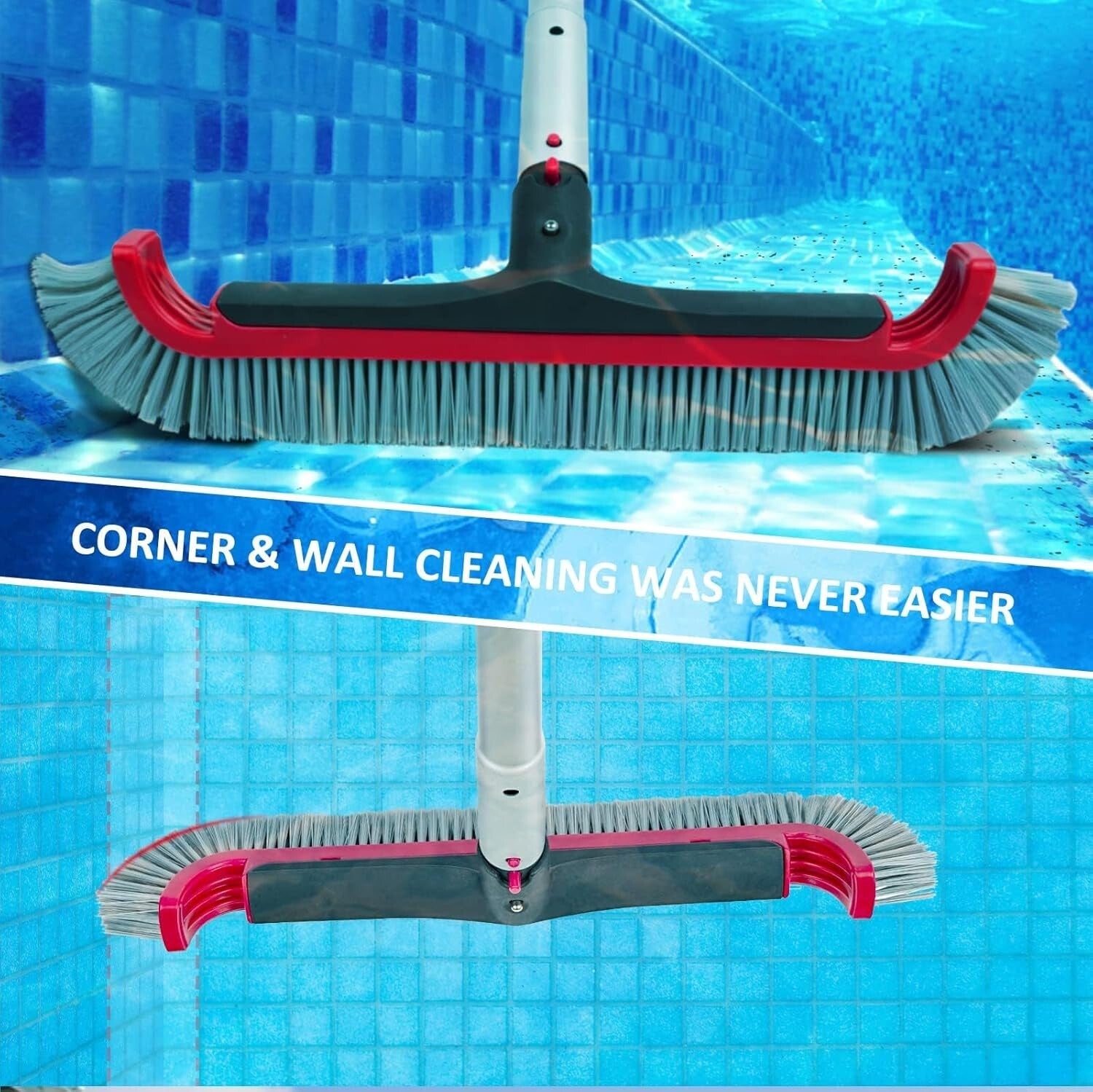 Durable Nylon Bristle Pool Brush with Extendable 10.5FT Pole for Easy Cleaning