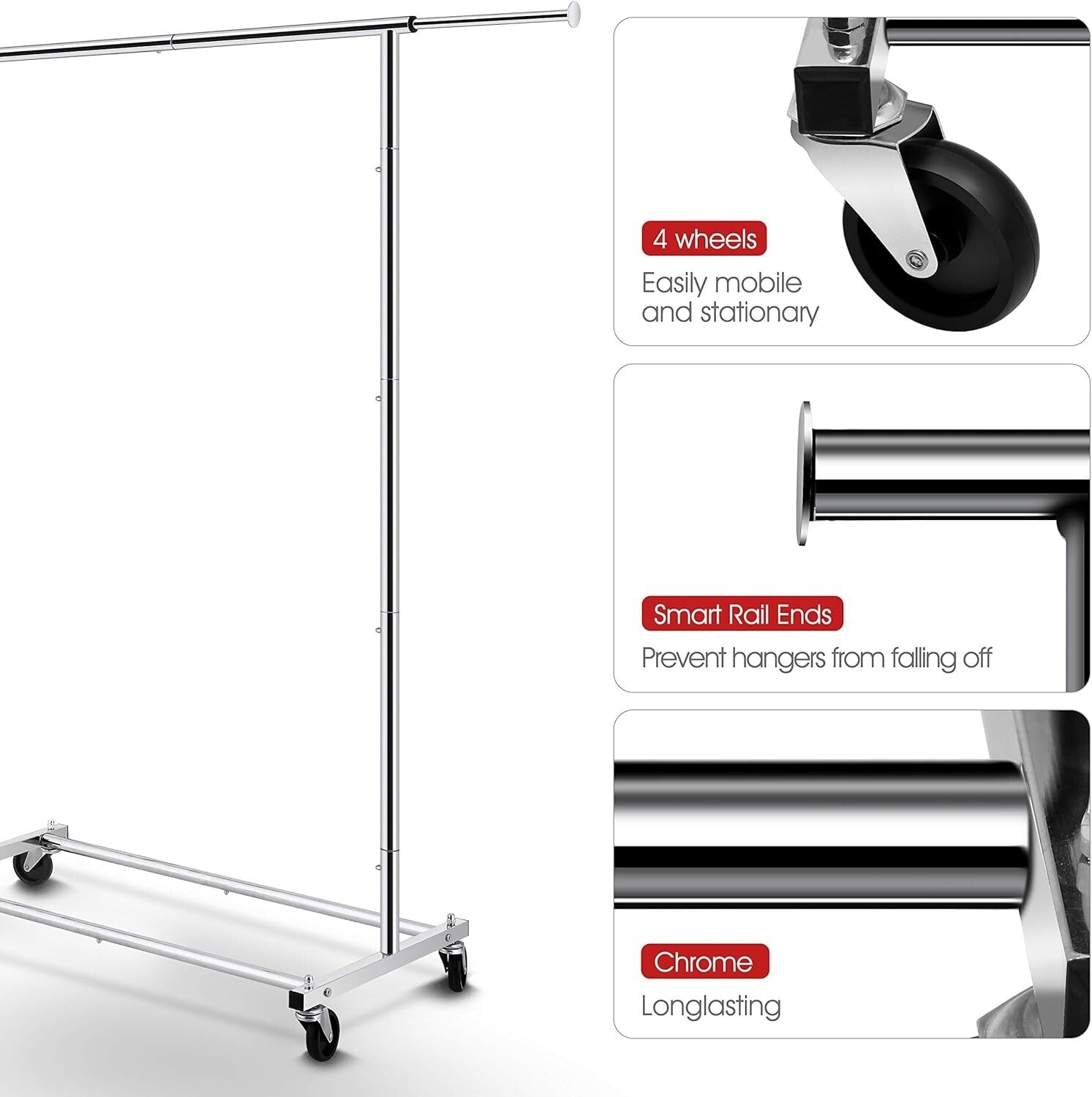 Chrome Garment Rack on Wheels - Adjustable Hanging Organizer for Stylish Storage