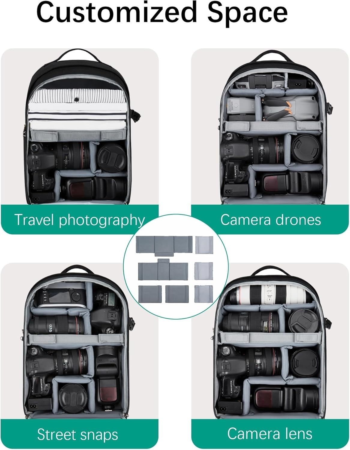 Customizable Photographer's Backpack with Padded Straps & Weather Protection