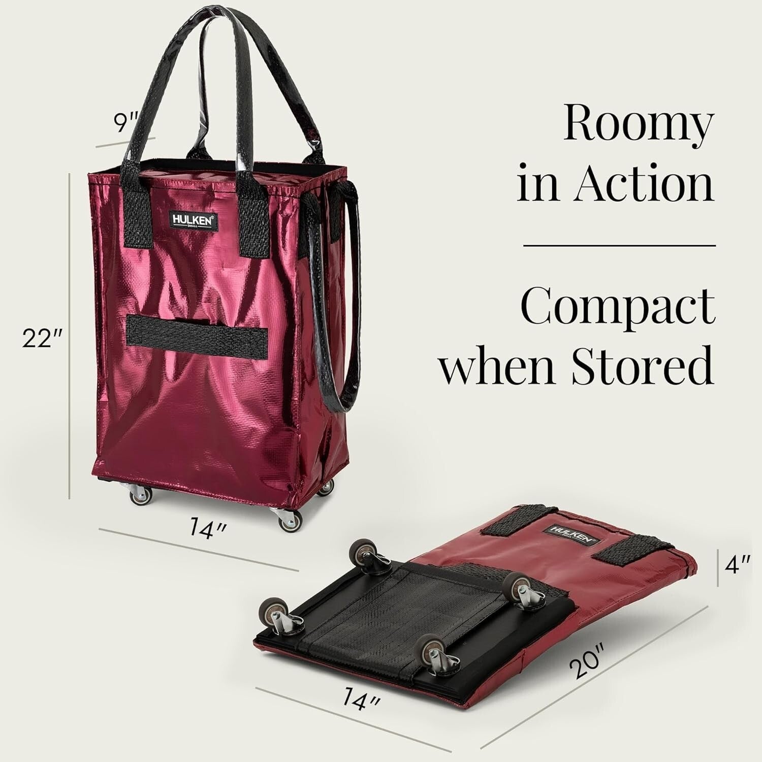 Effortless Cosmic Red Grocery Bag with Swivel Wheels - Folds Flat for Storage