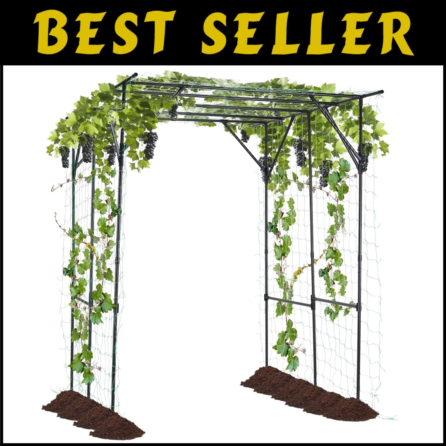 Durable Outdoor Garden Trellis - Black Pergola Frame for Climbing Plants