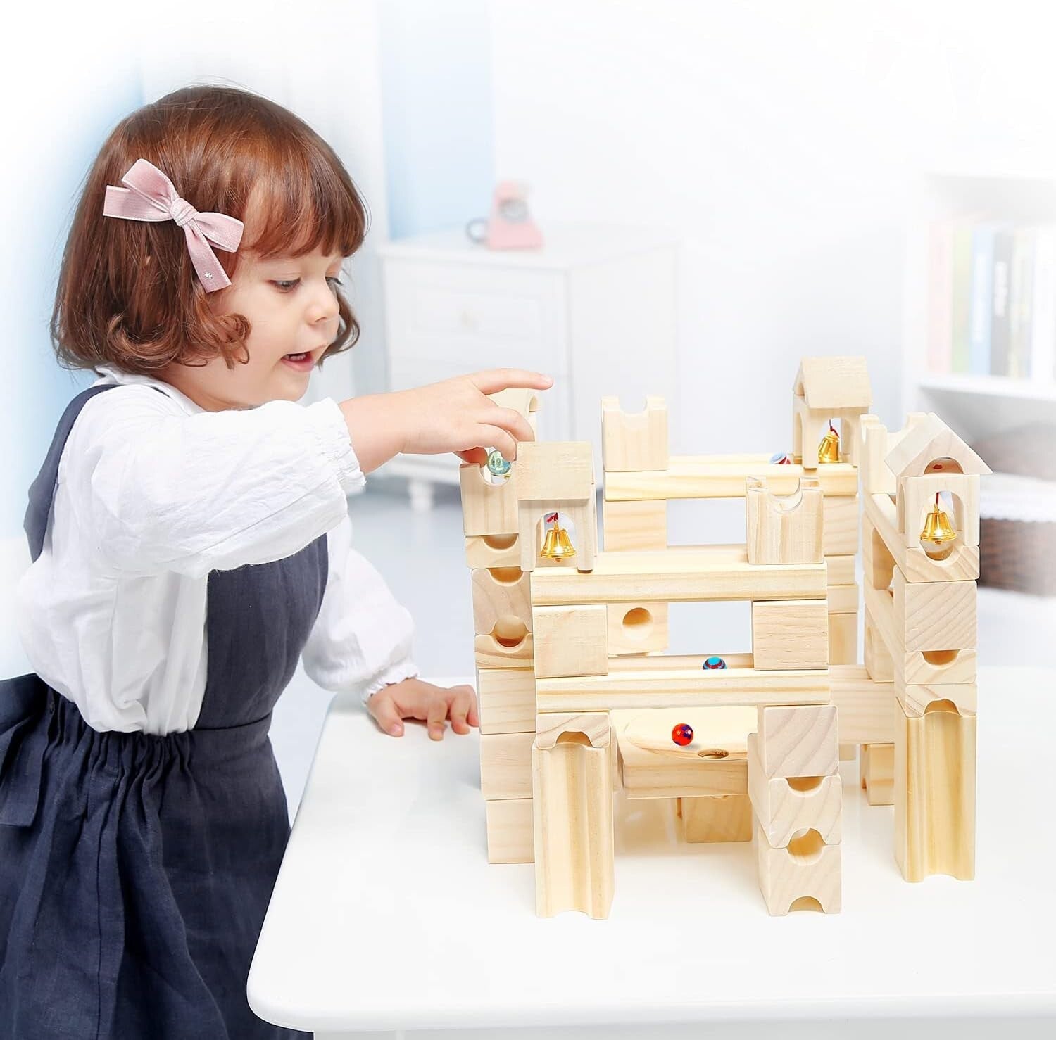 Creative Building 80-Piece Wooden Marble Run Set - Engineering Fun for Ages 4-8