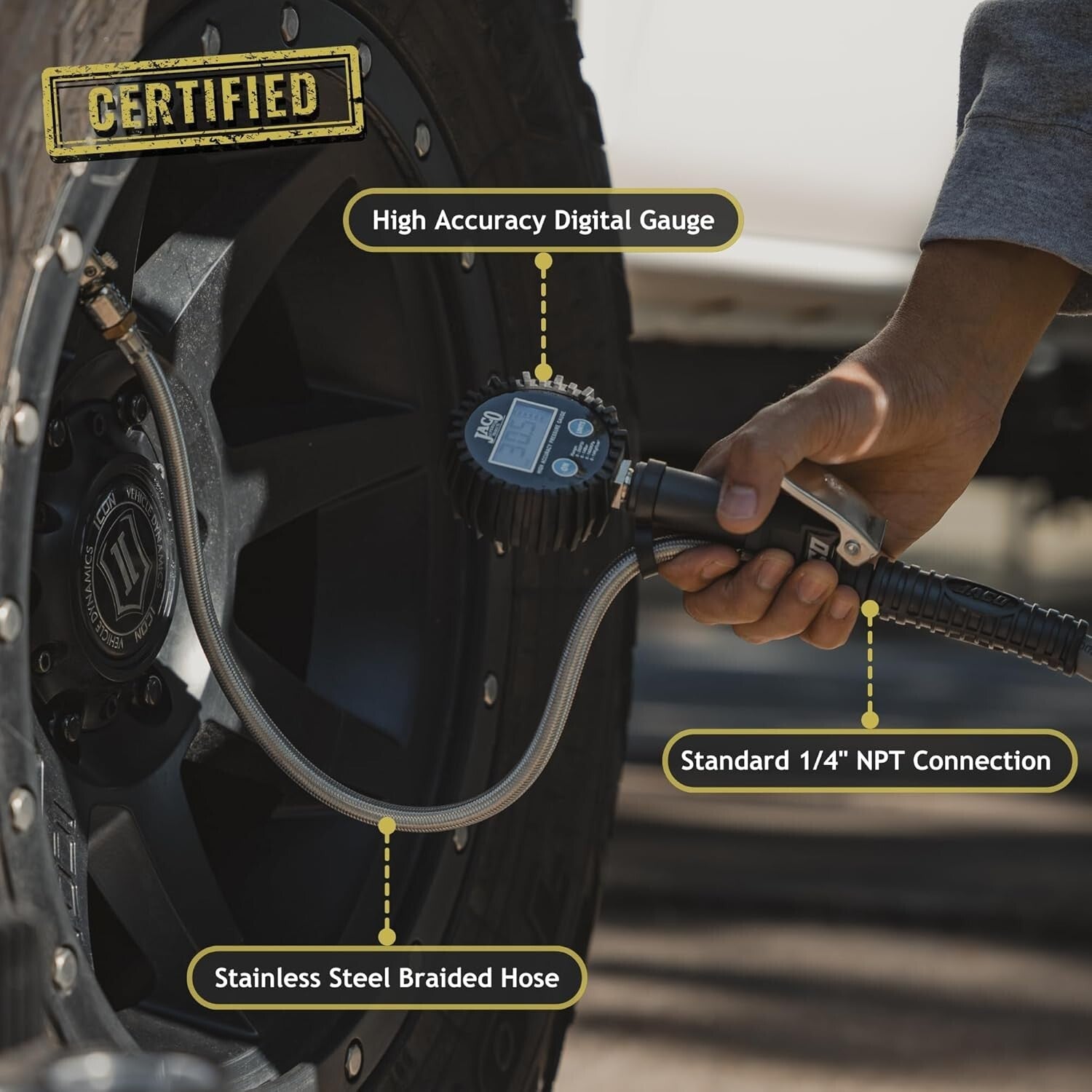 Heavy-Duty Tire Inflator with 200 PSI Gauge - ANSI 1A Accuracy for Precision