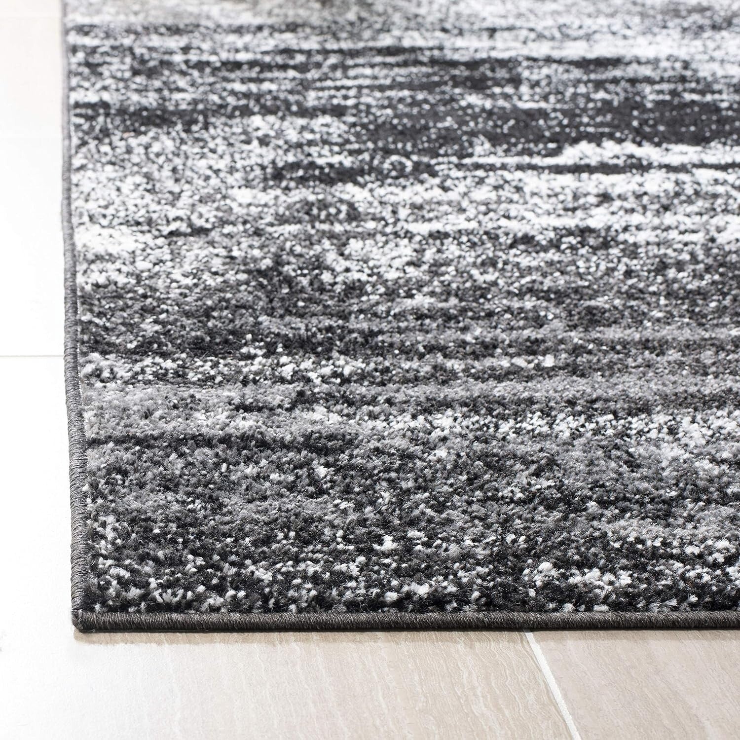 Modern Abstract Area Rug 9' x 12' - Silver & Black, Stain Resistant Elegance