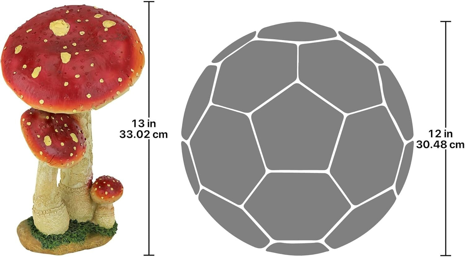 Lightweight Mystic Mushroom Statue: Hand-Cast Red Garden Decor - 12.99” Tall