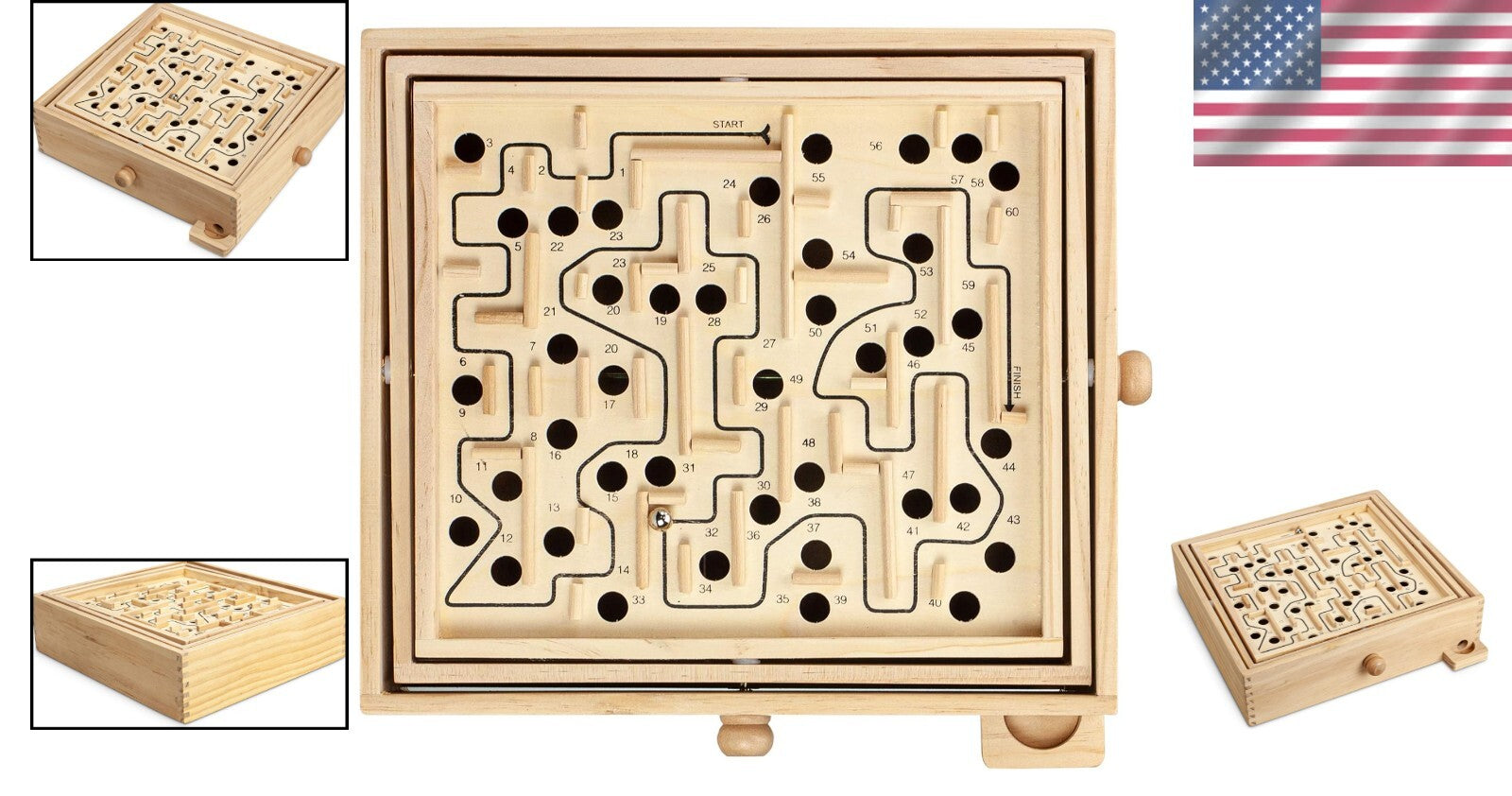 Interactive Wooden Maze Labyrinth Game for Kids - 13.5" x 13" Educational Fun