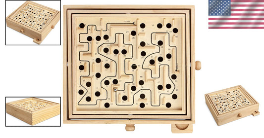 Interactive Wooden Maze Labyrinth Game for Kids - 13.5" x 13" Educational Fun