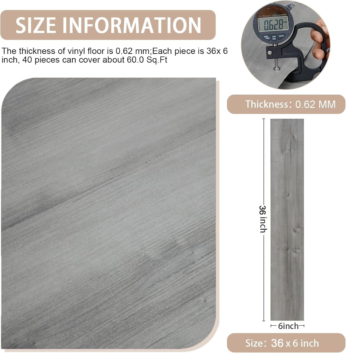 Elevate Your Space with Peel & Stick Vinyl Floor Tiles - 60 Sq.Ft Grey Wood