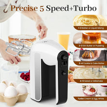 Load image into Gallery viewer, Turbo Boost Electric Hand Mixer - 5-Speed with 2 Beaters, 2 Dough Hooks - White