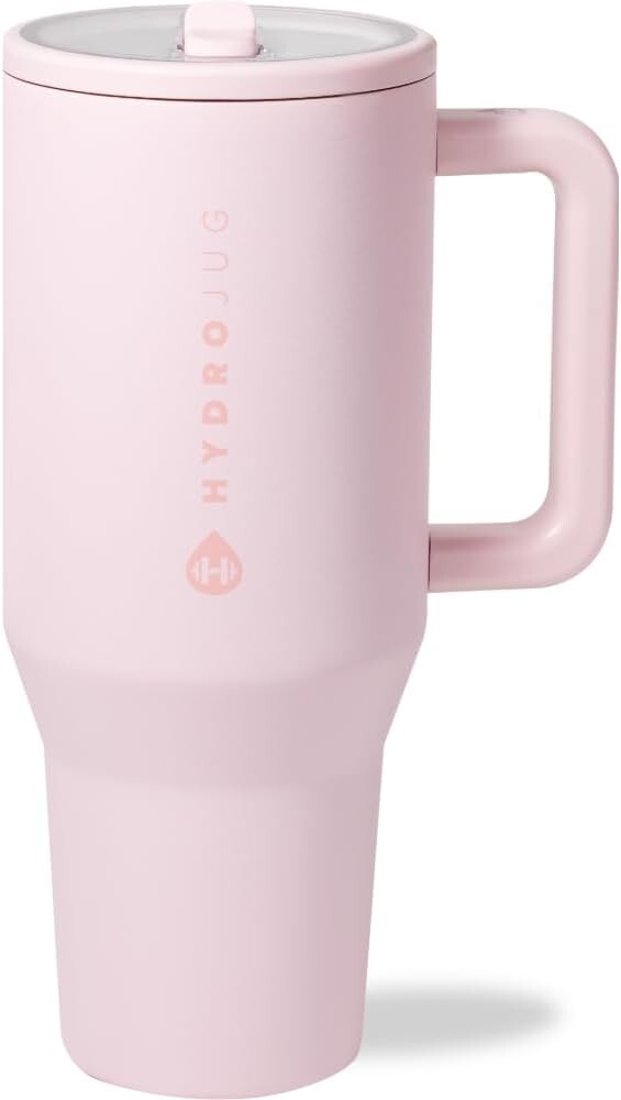 Dishwasher-Safe 40 oz Travel Water Bottle with Rubber Base & Straw - Pink Sand