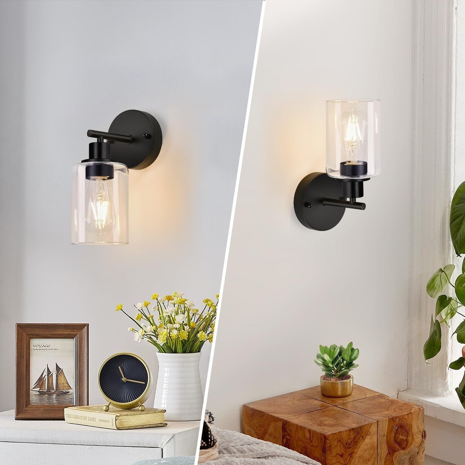 Versatile 2-Pack Modern Black Sconces with Glass Shade for Stylish Lighting