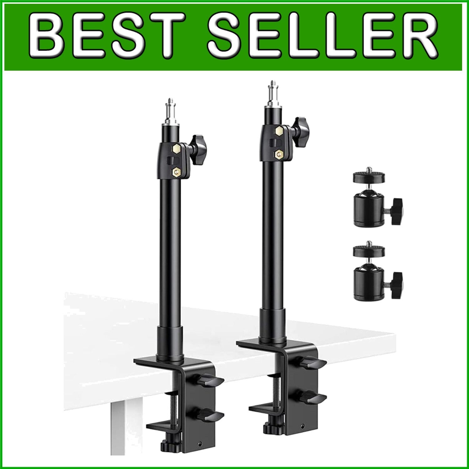2-Pack Adjustable Desk Mount Stand with 360° Ball Head for Cameras & Lights