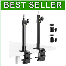 Load image into Gallery viewer, 2-Pack Adjustable Desk Mount Stand with 360° Ball Head for Cameras &amp; Lights