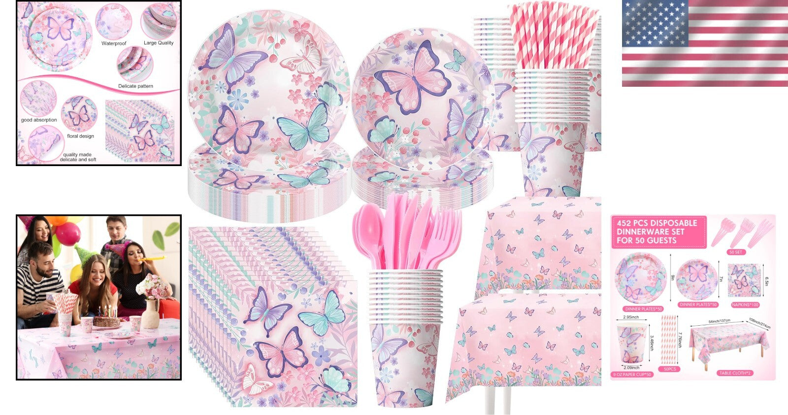 Charming Butterfly Birthday Party Supplies - 452 Pcs for Elegant Celebrations