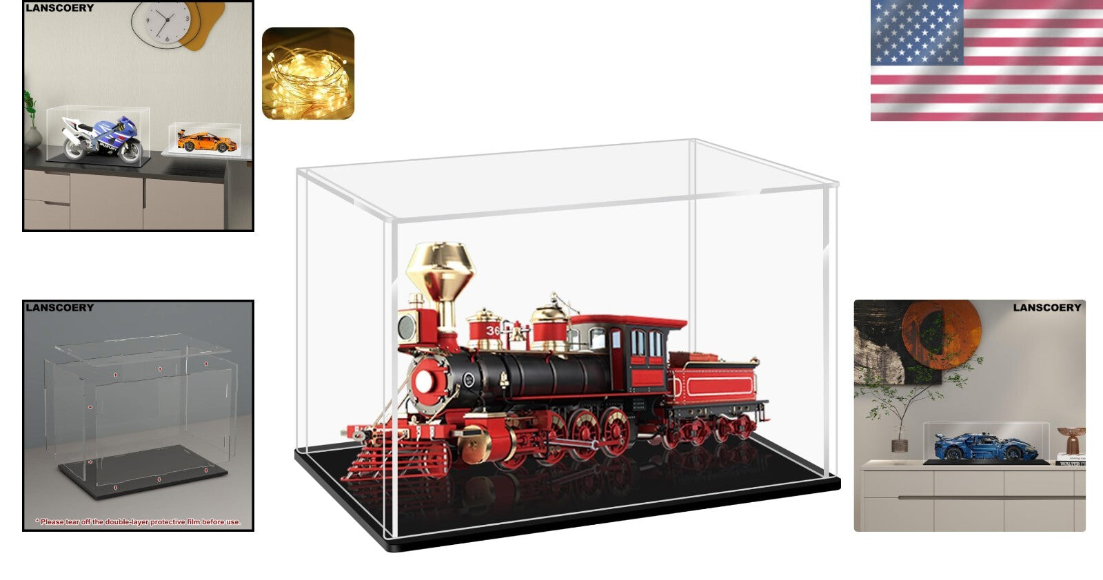 Elegant Clear Acrylic Display Case with Black Base - Protect Your Collectibles