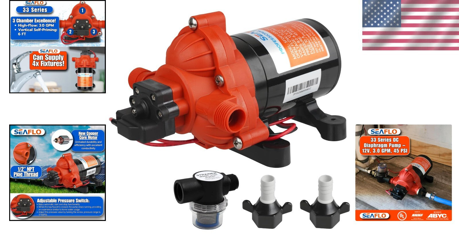 12V Self-Priming Water Pump 3.0 GPM - Automatic Pressure Switch & Quiet Design