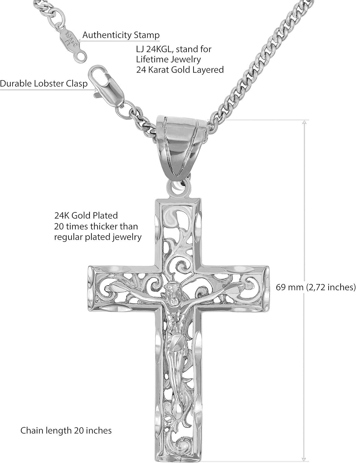Elegant 24k Gold Crucifix Necklace with Lifetime Replacement Guarantee
