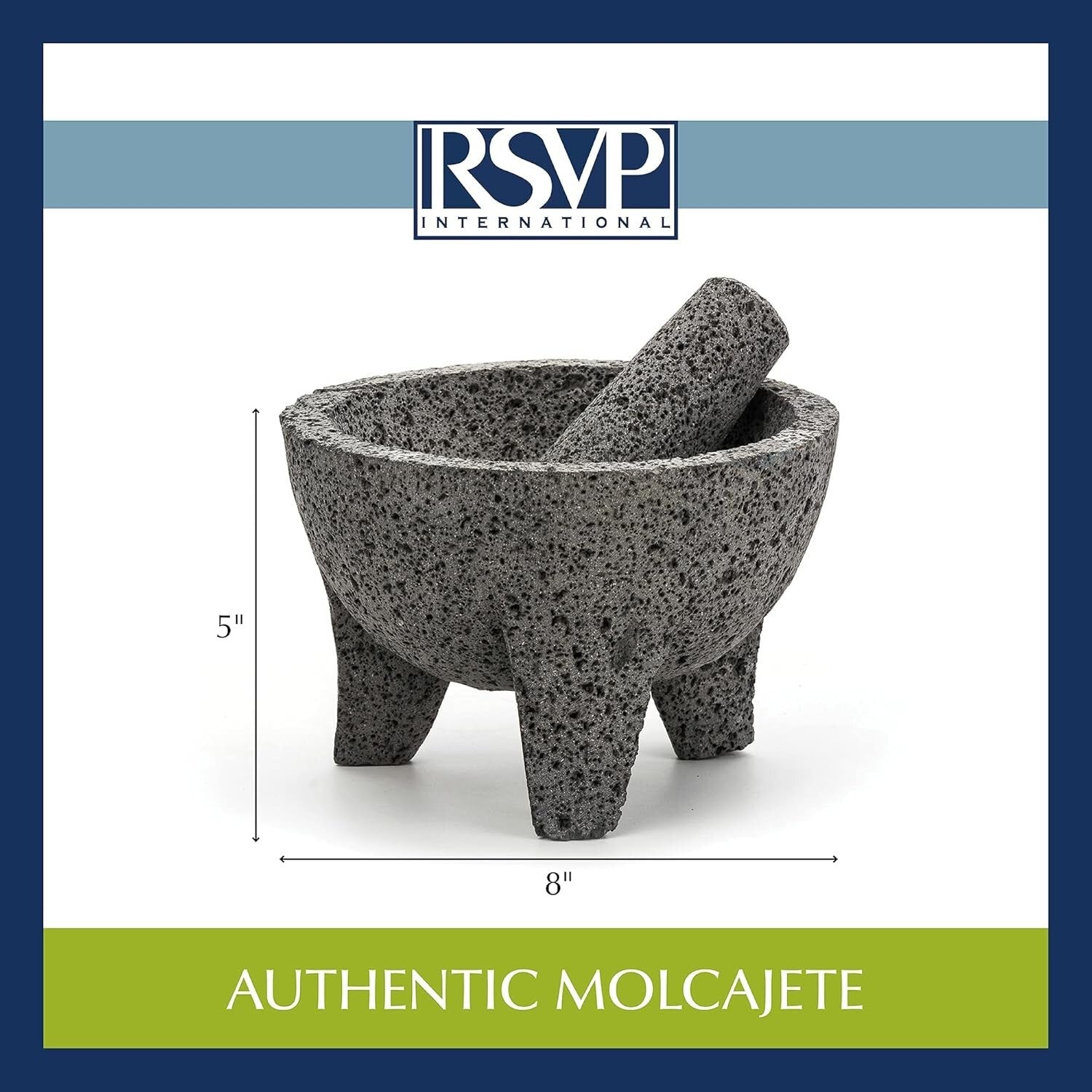 Authentic Mexican Molcajete 8.5” - Natural Volcanic Stone for Perfect Guacamole