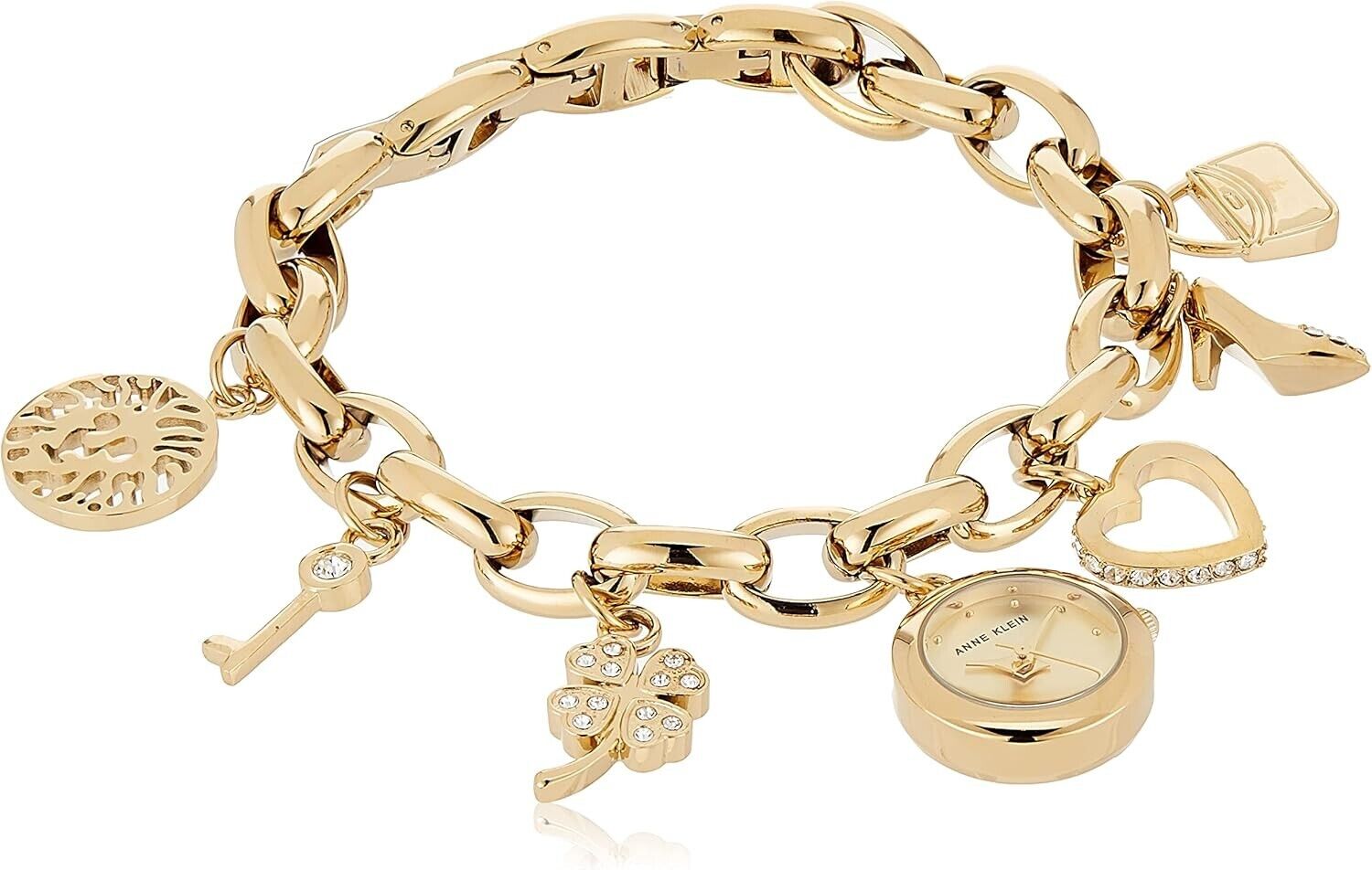 Luxury Gold-Tone Women's Bracelet Watch with Premium Crystals & Unique Charms
