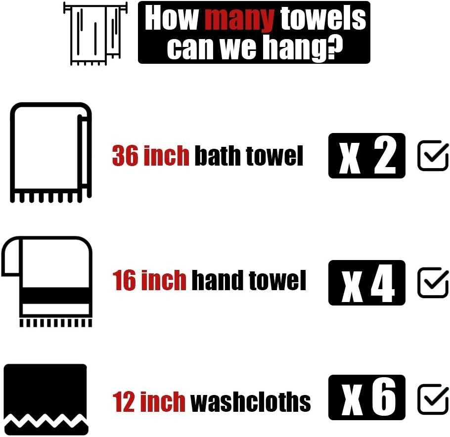 Matte Black Wall-Mount Towel Holder - 39.13 Inch Spacious Design for Bath Towels