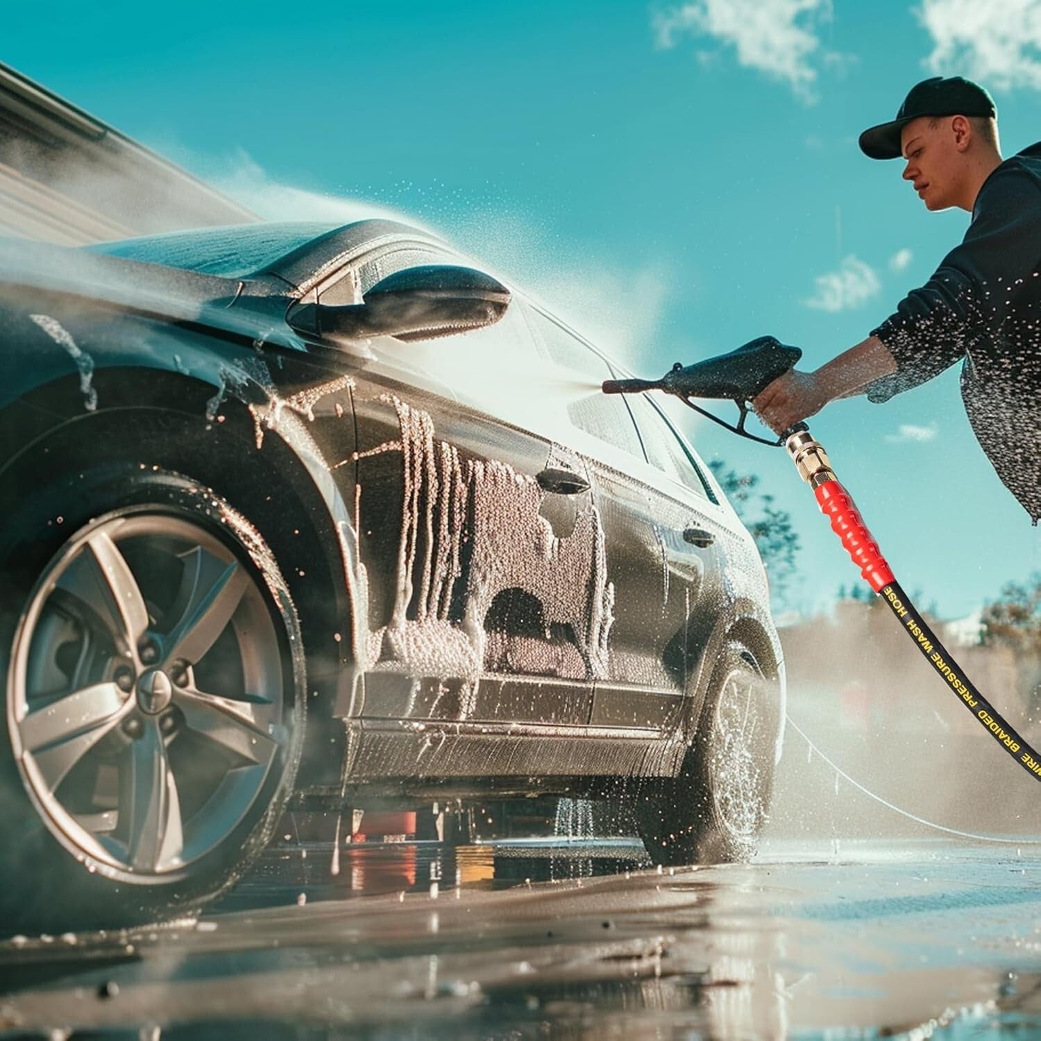 Durable 100FT Rubber Kink Resistant Hose for Efficient 4000 PSI Pressure Washing