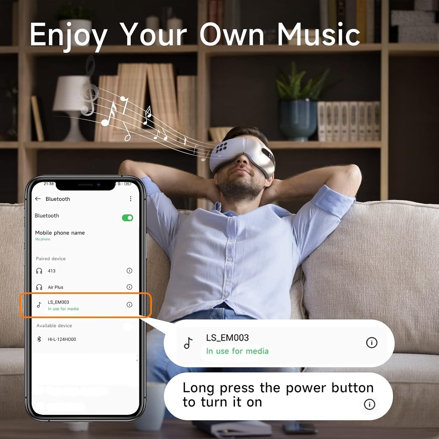 Rejuvenating Eye Massager with Heat & Cooling, Bluetooth for Migraines Relief