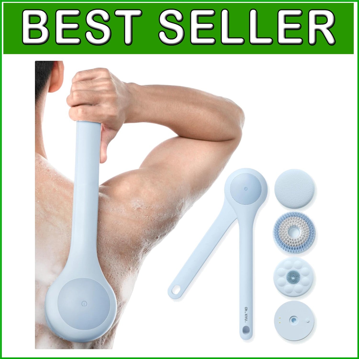 Elegant Electric Back Scrubber with 3 Brush Heads - Battery Powered & Waterproof