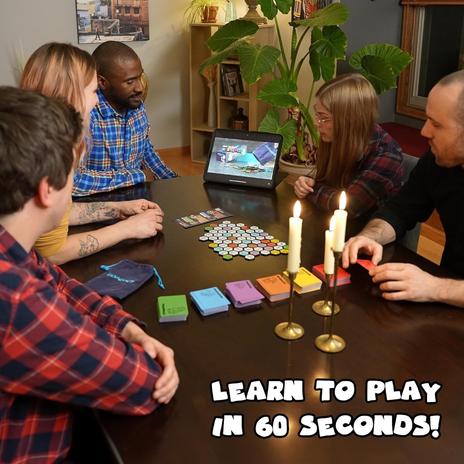 1500-Question Trivia Board Game with 65 Hexagon Tiles for Engaging Challenges