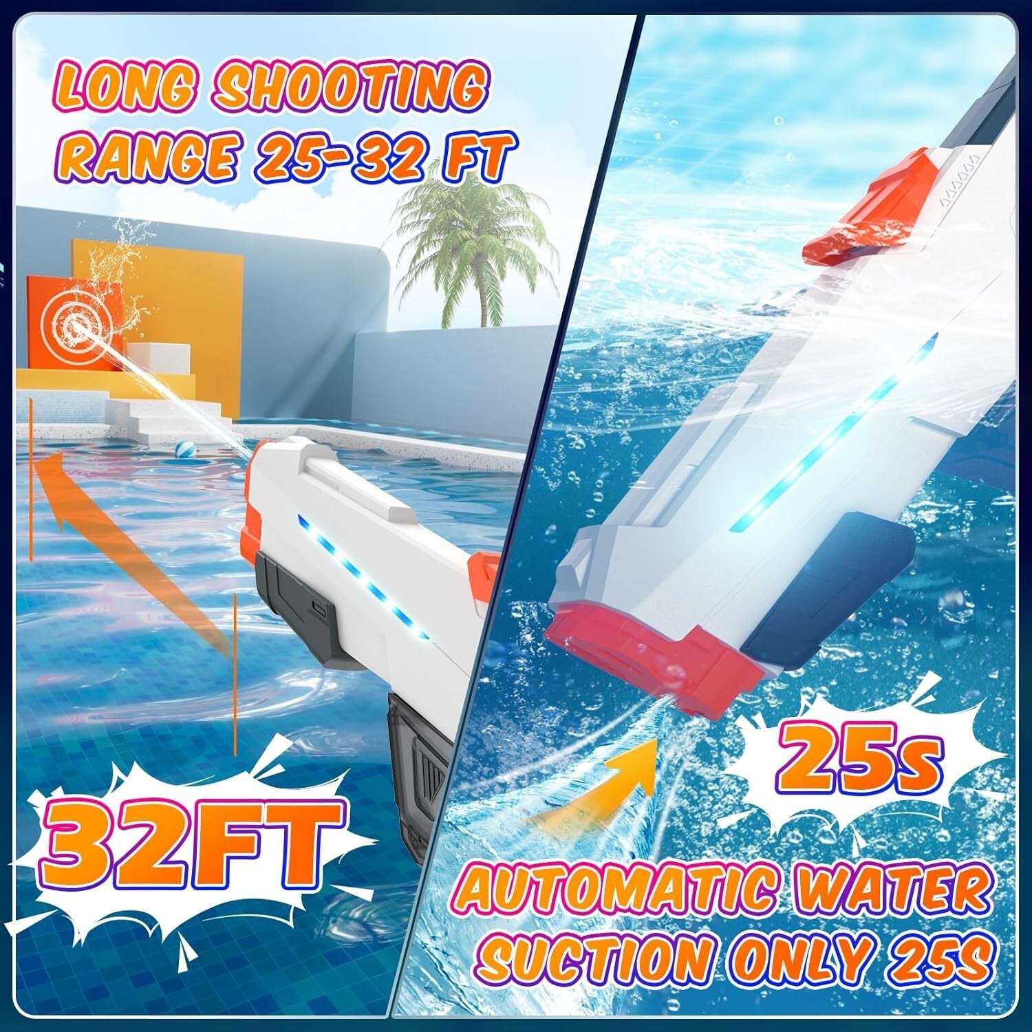 Dual-Mode Electric Water Gun - Automatic Suction & Manual Shooting (32ft Range)