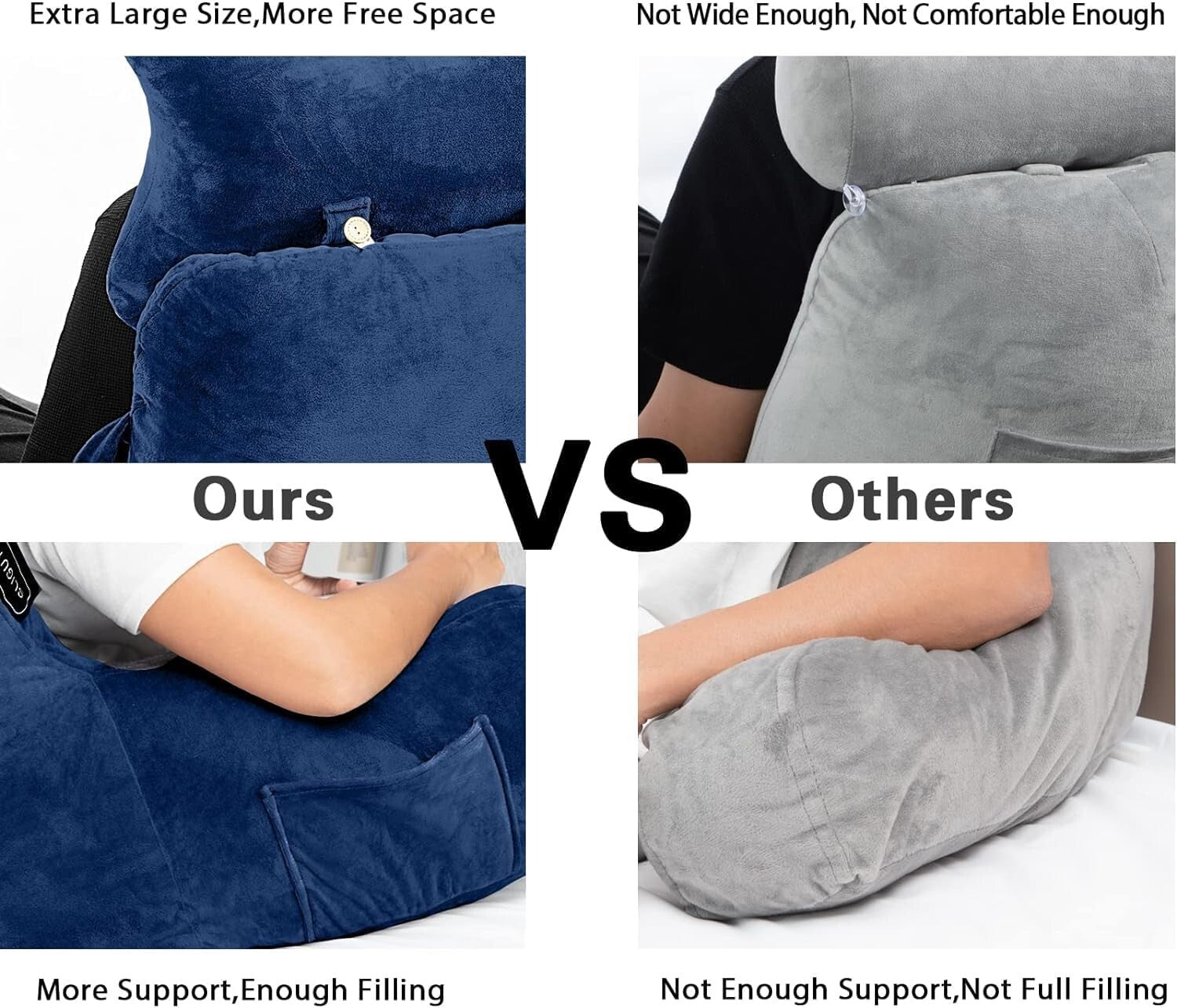 Extra Large 31'' Reading Pillow - Deluxe Backrest with Neck Roll & Arm Support